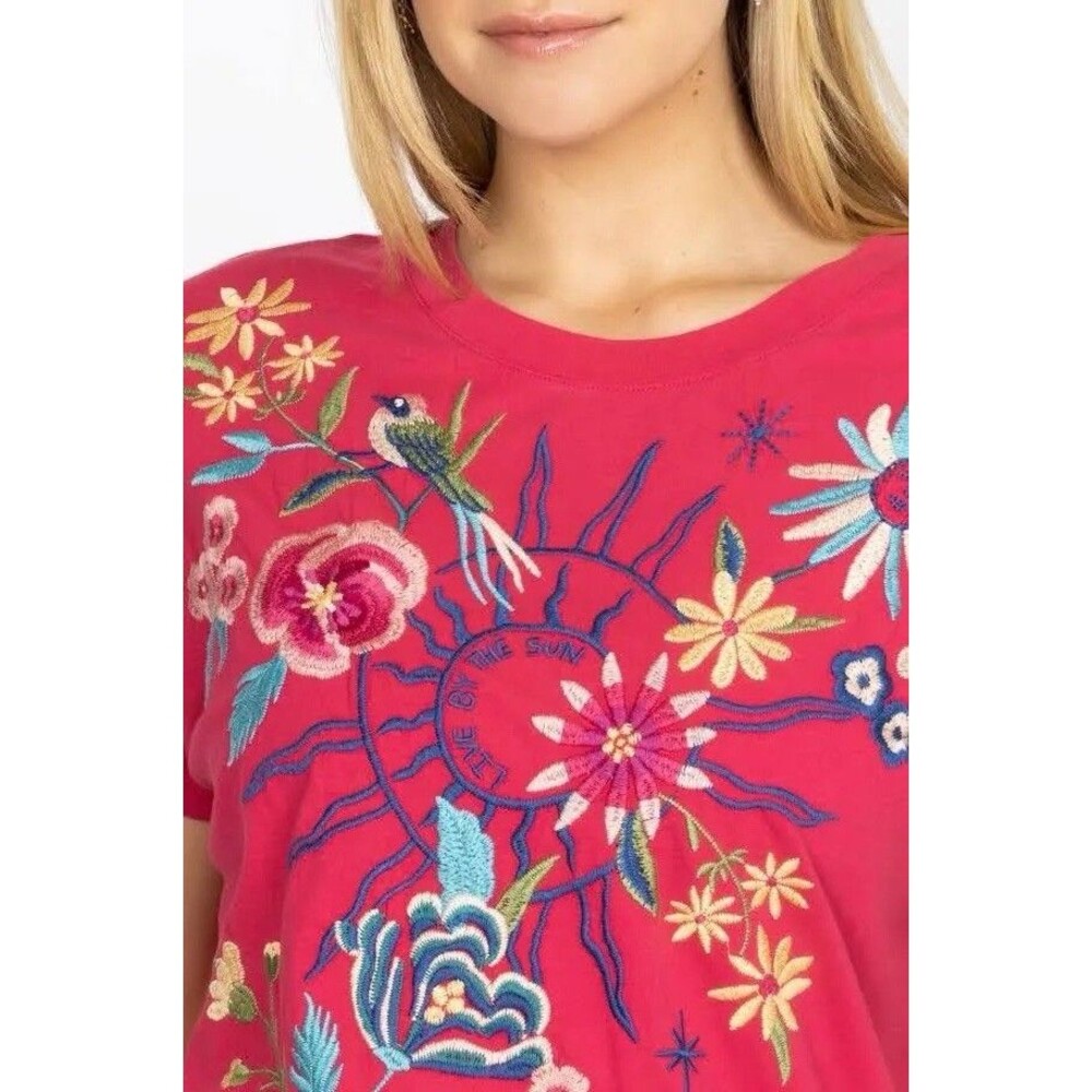 Johnny Was Arla Embroidered Cotton Top Live By The Sun T Shirt Boho Floral SZ S - Picture 3 of 11